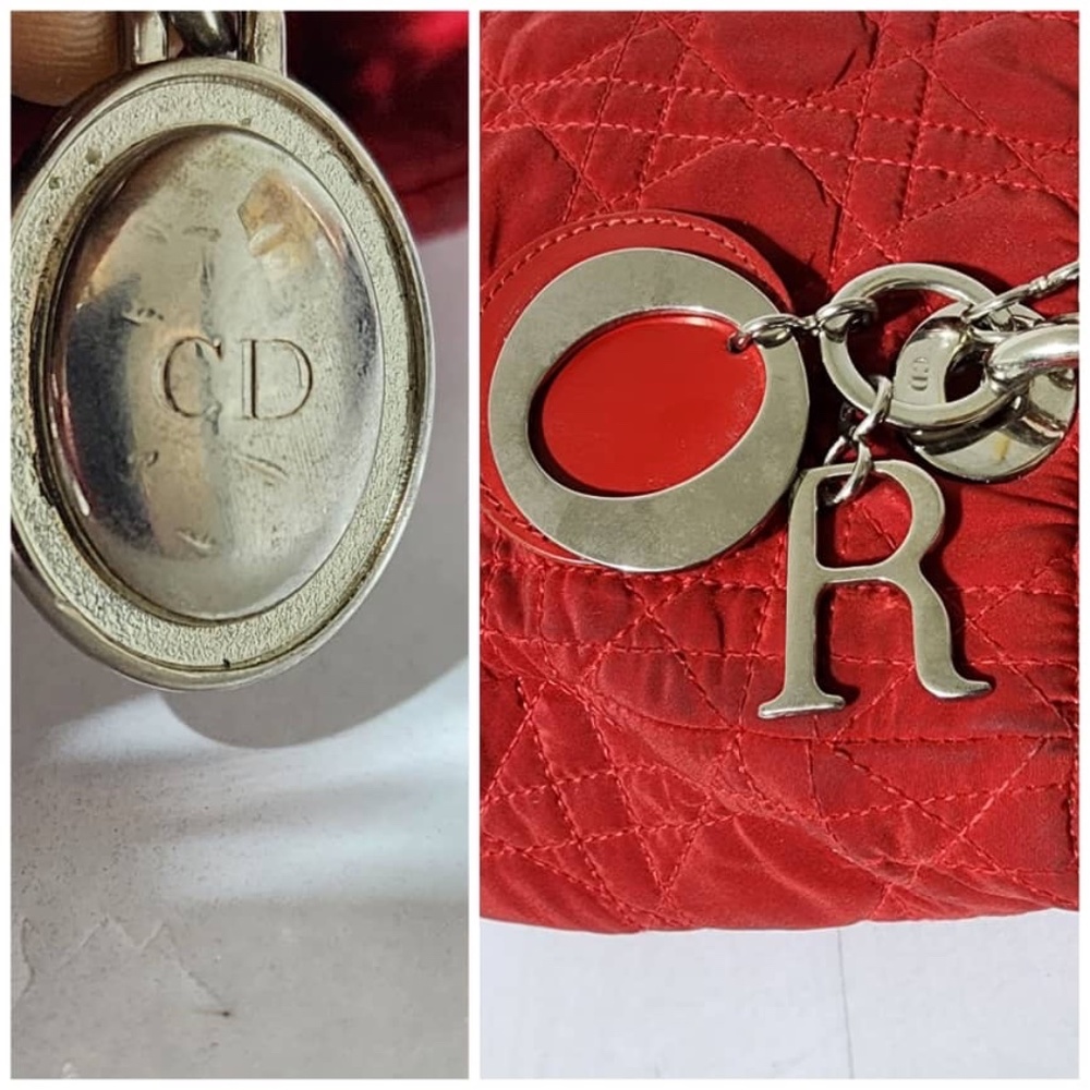 Authentic Christian Dior Vintage Canage Quilted Nylon Lady Dior Hand Bag Red - Picture 13 of 15